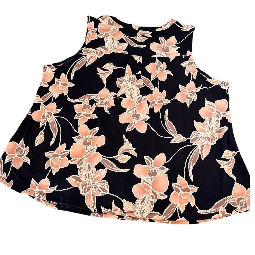 Papermoon 3X Plus Size Floral Tunic Top Navy Pink Sleeveless Stretch Blouse